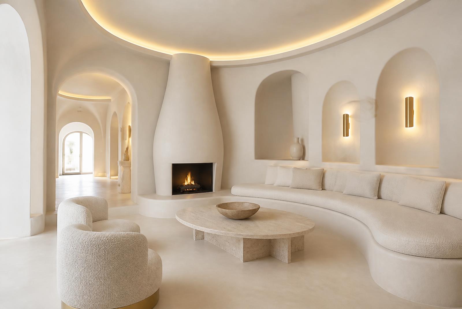The Salon at The Selah — A quiet sitting room with a hearth, low sofas and an honesty bar for the hours in between.