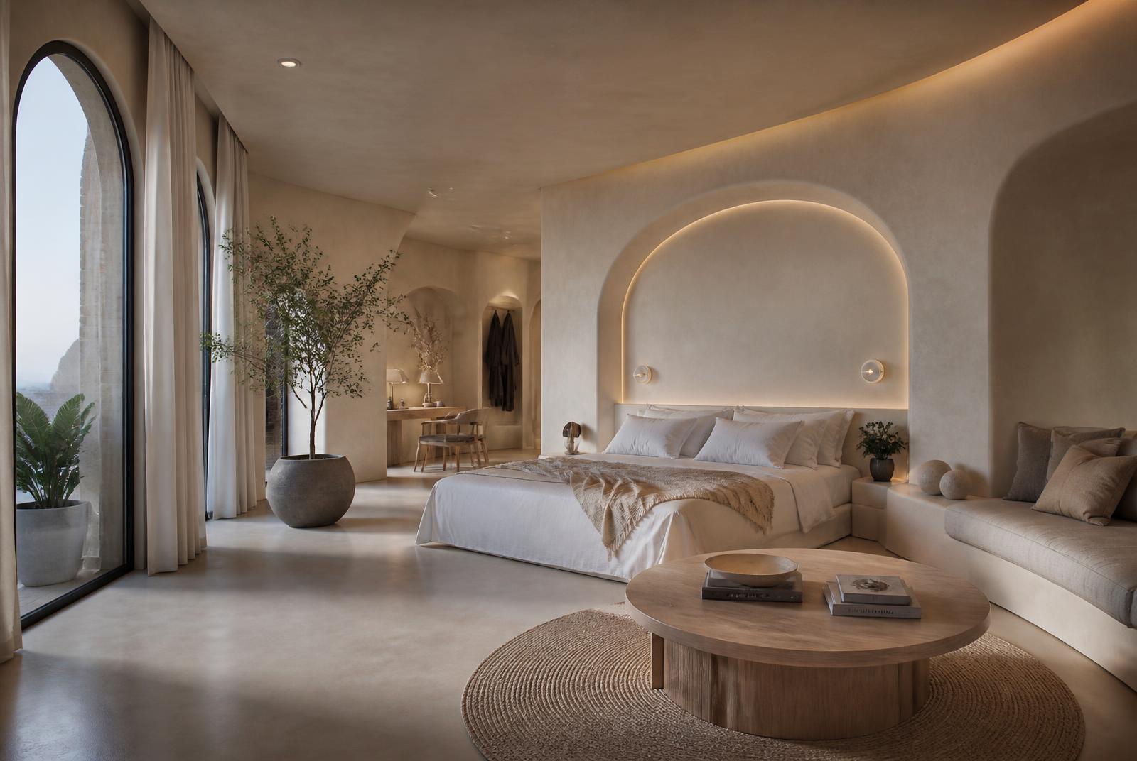 The Selah Suite at The Selah — Opened to the ridge under the original roof. A stone bath at the window, a full travertine bathroom and Signal Hill for a headboard.